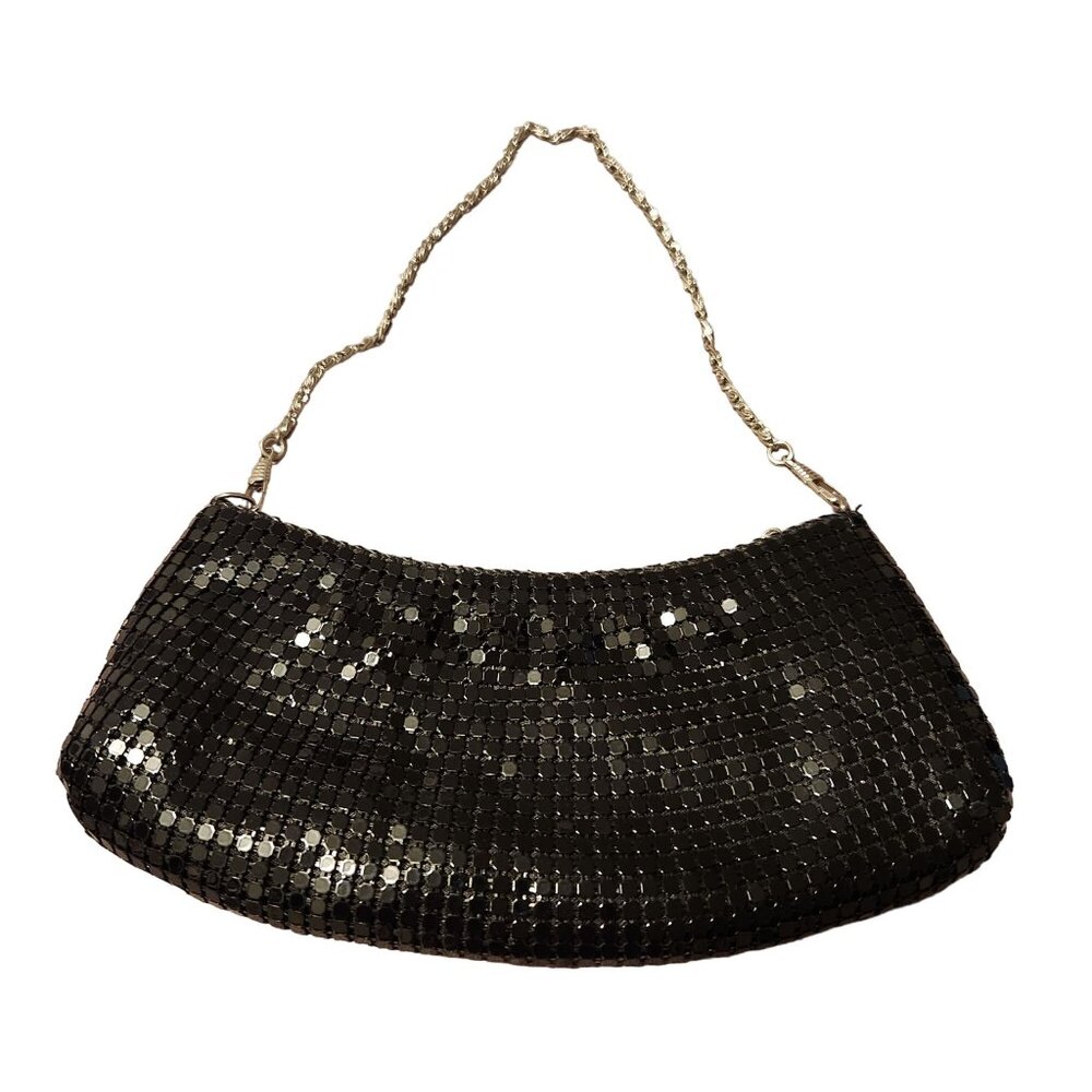 Bijoux Terner Black chain mesh Evening Clutch With Silver Chain Strap